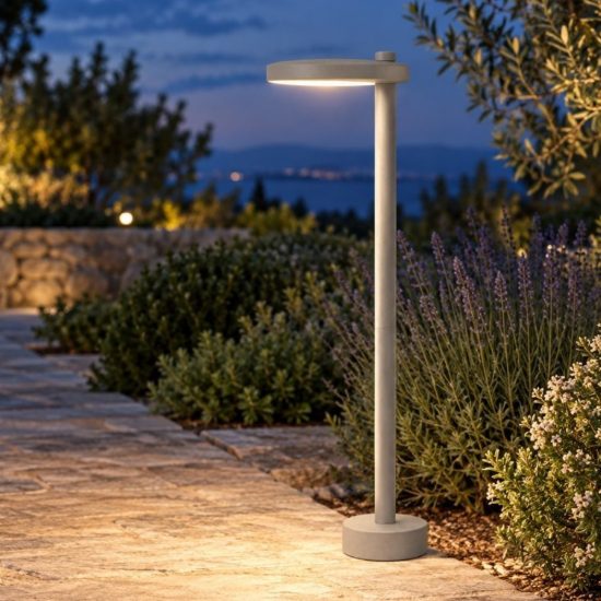 Lampioncino led 10w 3000k ip65 moderno da esterno giardino rotondo tortora 60cm