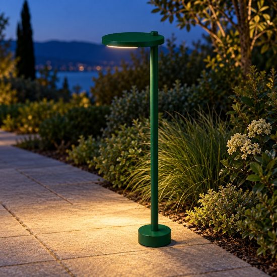 Lampioncino da esterno moderno rotondo verde bosco led 10w 3000k ip65 60cm