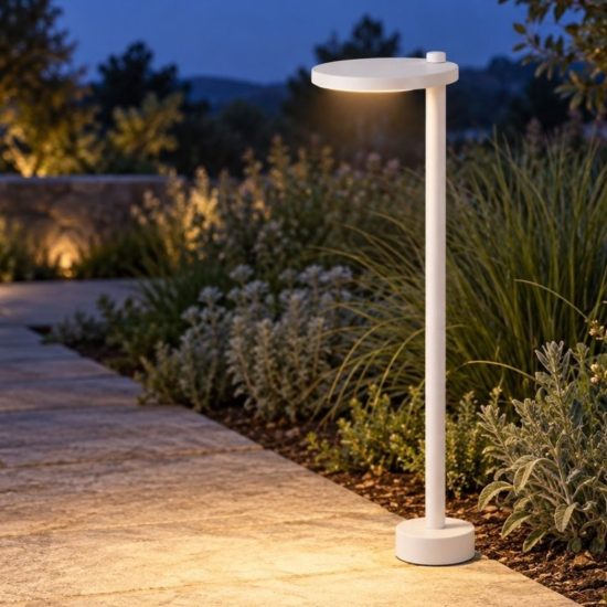 Lampione da giardino led 10w 3000k ip65 moderno rotondo bianco 60cm