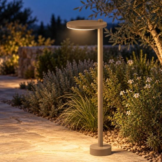 Lampioncino moderno per esterno rotondo sabbia led 10w 3000k ip65 60cm