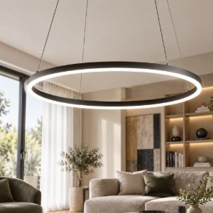 Fabas giotto lampadario a sospensione anello nero led 36w 4000k dimmerabile