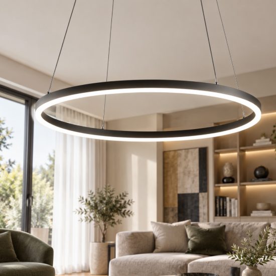 Fabas giotto lampadario a sospensione anello nero led 36w 4000k dimmerabile