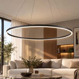 Fabas giotto lampadario moderno da salone anello nero led 60w 4000k dimmerabile triac