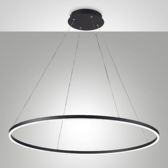 Fabas giotto lampadario moderno per salone anello nero led 60w 3000k dimmerabile triac