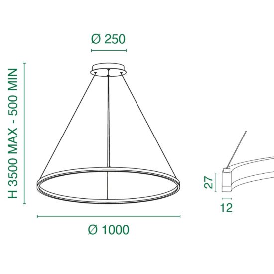 Fabas lampadario moderno giotto nero anello da salone led 60w 3000k dimmerabile dali