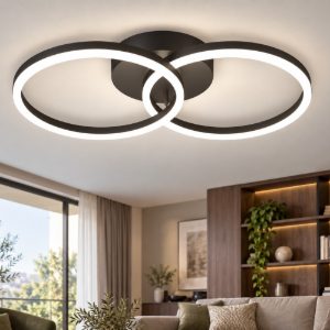 Fabas giotto plafoniera moderna doppio anello nera led 36w 3000k dimmerabile