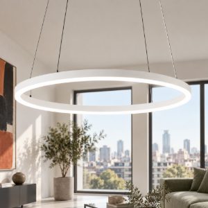 Fabas luce giotto lampadario led 36w 3000k dimmerabile minimal anello bianco