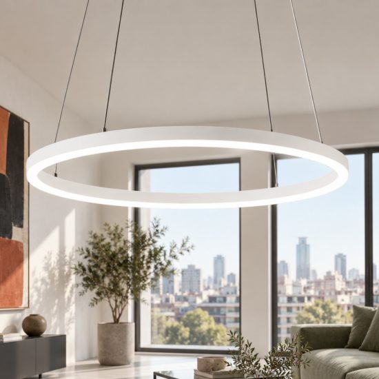 Fabas luce giotto lampadario led 36w 3000k dimmerabile minimal anello bianco