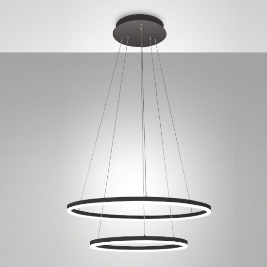 Fabas luce lampadario doppio anello nero led 52w 3000k dimmerabile