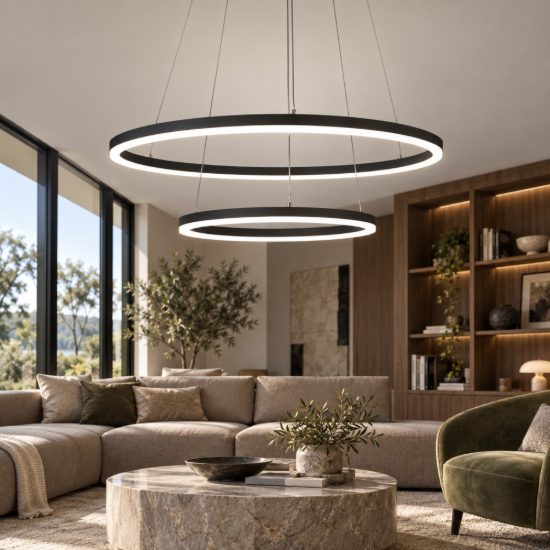 Fabas luce lampadario doppio anello nero led 52w 3000k dimmerabile
