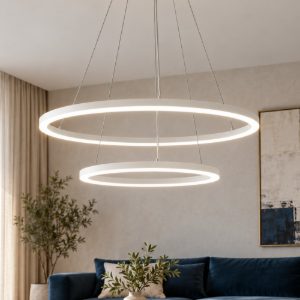 Fabas luce giotto lampadario a sospensione led 52w 3000k dimmerabile 2 luci minimal bianco