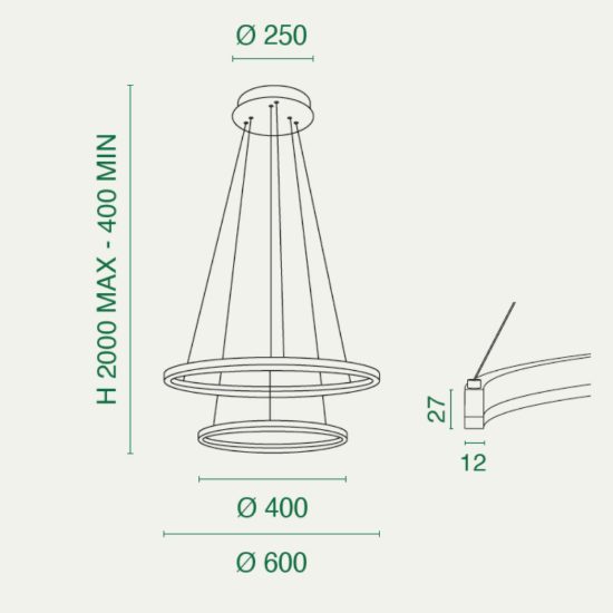 Fabas luce giotto lampadario a sospensione led 52w 3000k dimmerabile 2 luci minimal bianco