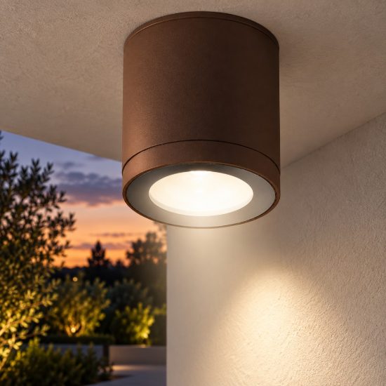 Faretto led 8,5w 3000k ip65 moderno da esterno soffitto cilindrico ruggine