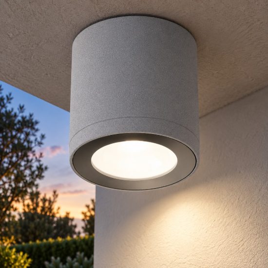 Faretto da esterno soffitto led 8,5w 3000k ip65 cilindrico moderno grigio perla