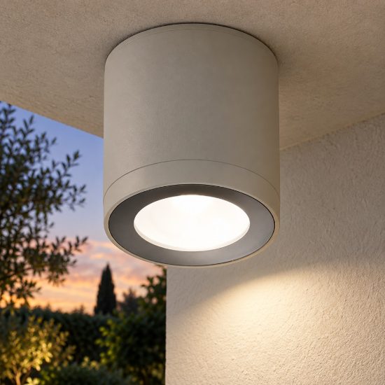 Faretto led 8,5w 3000k ip65 moderno da esterno soffitto cilindrico tortora