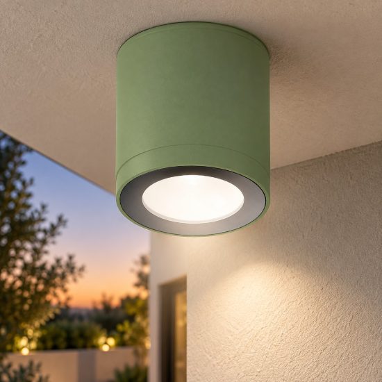Faretto da soffitto moderno cilindro verde saliva led 8w 3000k ip65