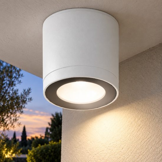 Faretto da esterno soffitto led 8,5w 3000k ip65 moderno cilindrico bianca