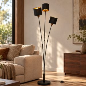 Piantana da terra design tre luci orientabili nero opaco