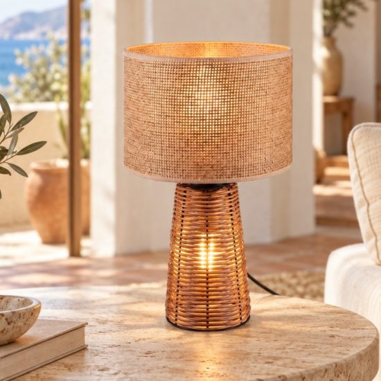 Lampada da tavolo per soggiorno marrone rattan