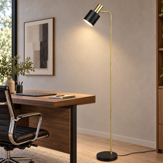 Lampada da terra per ufficio luce orientabile led 4w 2700k nero oro