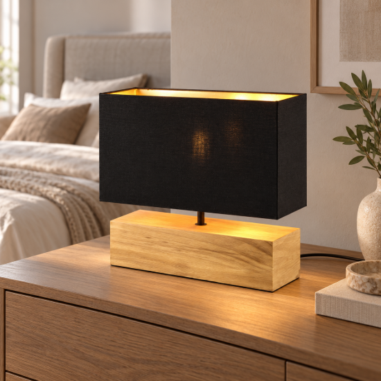 Lampada da comò per camera da letto rettangolare nera legno
