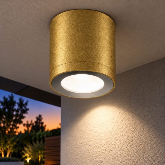 Faretto da esterno soffitto led 8,5w 3000k ip65 cilindrico moderno oro opaco