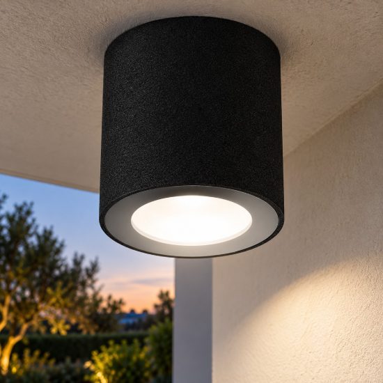 Faretto moderno cilindrico nero da esterno soffitto led 8,5w 3000k ip65