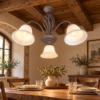 Lampadario per tavolo da pranzo rustico 3 luci ruggine vetro