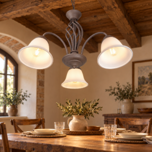 Lampadario per tavolo da pranzo rustico 3 luci ruggine vetro