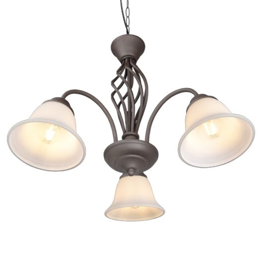 Lampadario per tavolo da pranzo rustico 3 luci ruggine vetro