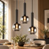 Lampadario a sospensione nero opaco vetro fumé
