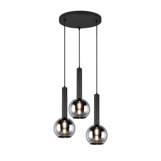 Lampadario a sospensione nero opaco vetro fumé