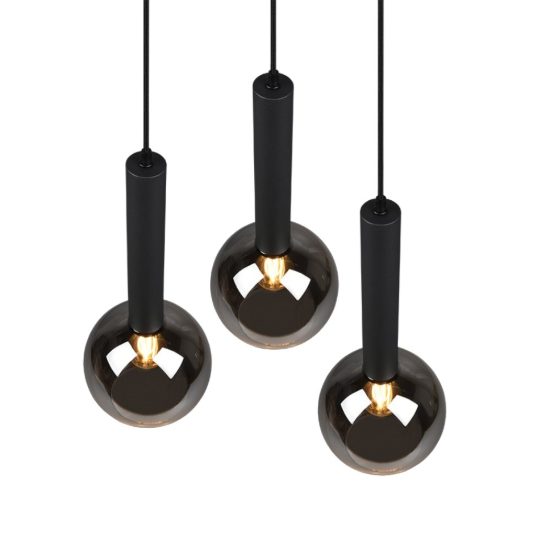 Lampadario a sospensione nero opaco vetro fumé