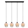 Lampadario per tavolo da pranzo naturale rattan 4 luci