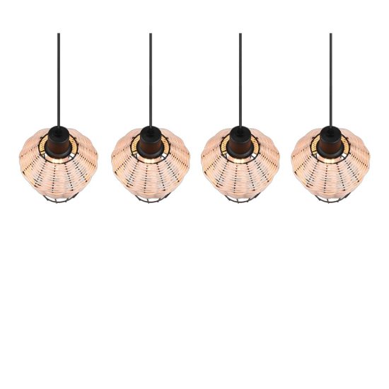 Lampadario per tavolo da pranzo naturale rattan 4 luci