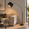 Piantana lampada da terra per tavolo da pranzo led 4w 2700k ad arco nero opaco