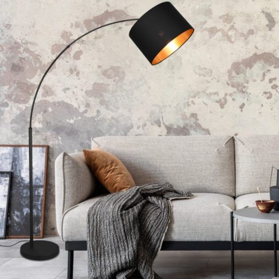 Piantana lampada da terra per tavolo da pranzo led 4w 2700k ad arco nero opaco