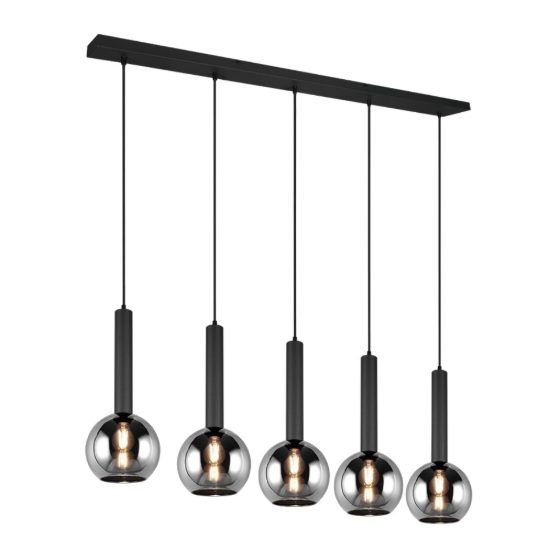 Lampadario per tavolo da pranzo a sospensione nero 4 sfere vetro