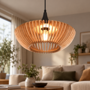 Lampada a sospensione antracite legno per tavolo da pranzo