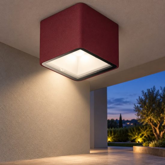 Faretto cubico moderno da esterno soffitto bordeaux led 8,5w 3000k ip65