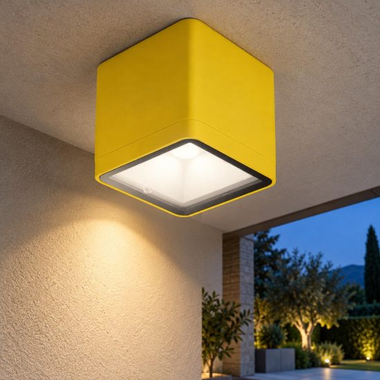 Faretto led 8,5w 3000k ip65 cubico moderno da esterno soffitto giallo girasole