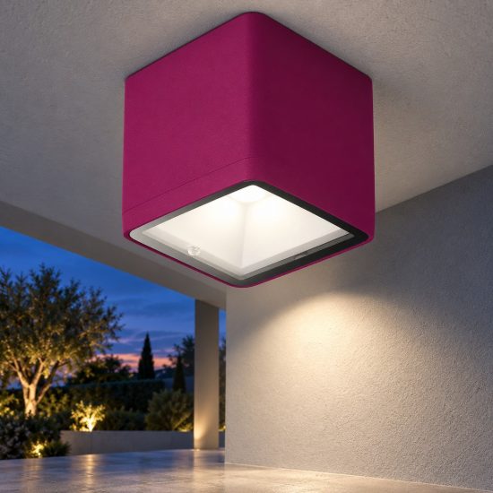 Faretto led 8,5w 3000k ip65 moderno da esterno soffitto cubico magenta