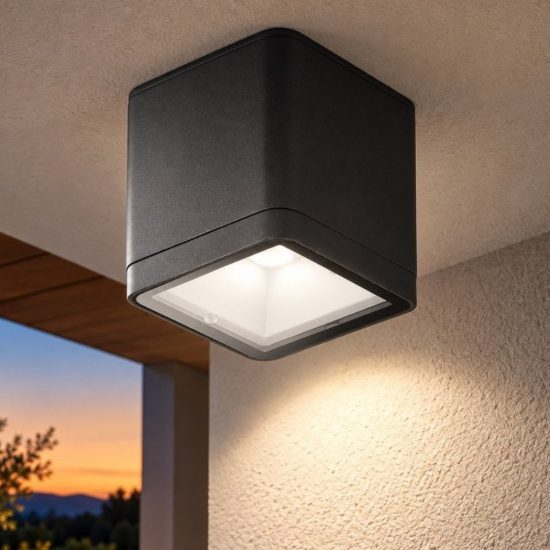 Faretto moderno cubico nero da esterno soffitto led 8,5w 3000k ip65