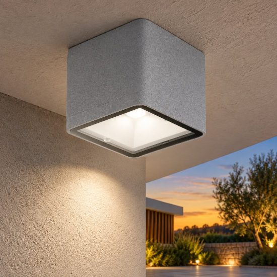 Faretto da esterno soffitto led 8,5w 3000k ip65 cubico moderno grigio perla