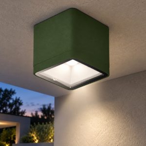 Faretto led 8,5w 3000k ip65 da esterno soffitto moderno cubico verde oliva