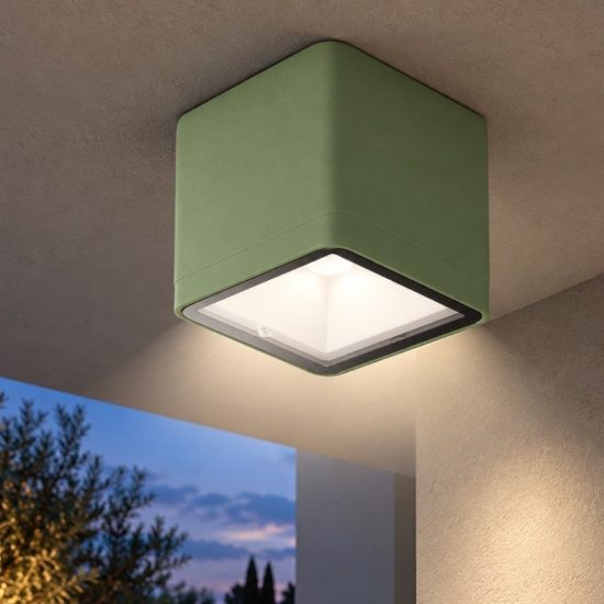 Faretto da esterno soffitto led 8,5w 3000k ip65 cubico moderno verde salvia