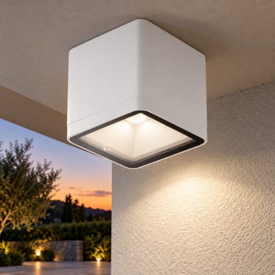 Faretto da esterno soffitto led 8,5w 3000k ip65 moderno cubico bianco