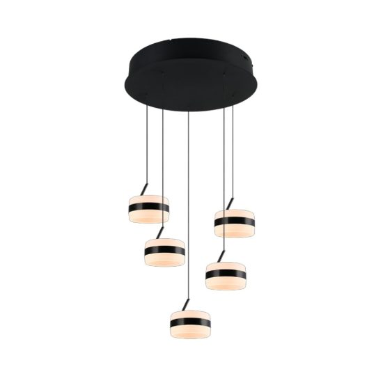 Lampadario led 8w cct 2300k 4000k dimmerabile 5 luci rotondo nero opaco a sospensione