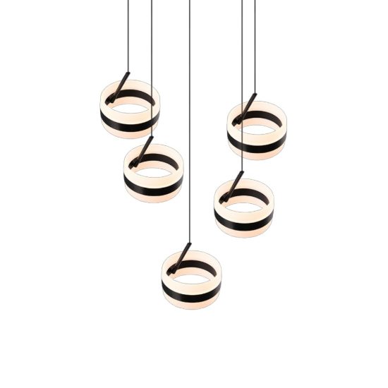 Lampadario led 8w cct 2300k 4000k dimmerabile 5 luci rotondo nero opaco a sospensione