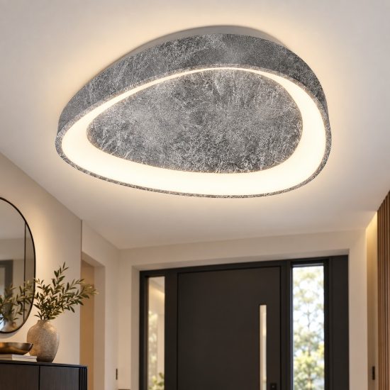 Plafoniera moderna plettro foglia argento led 30w cct 3000k 4000k 35cm
